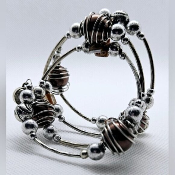 Silver Tone with Copper Color Bead Spiral Bracelet - Picture 4 of 5